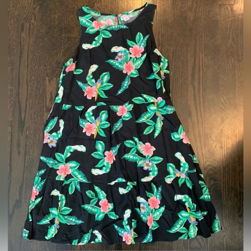 Old Navy Black Dress with Green/Pink Floral - size Medium